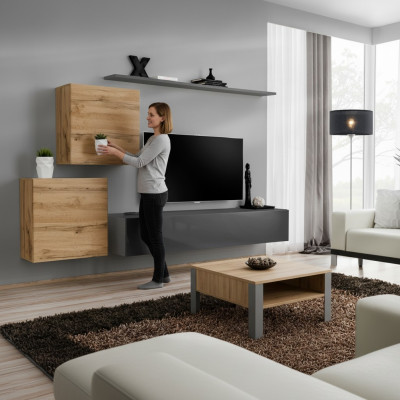 Living room furniture designer modern wall unit furnishing wall shelf gray