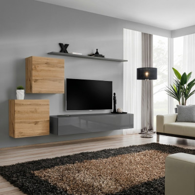 Living room furniture designer modern wall unit furnishing wall shelf gray