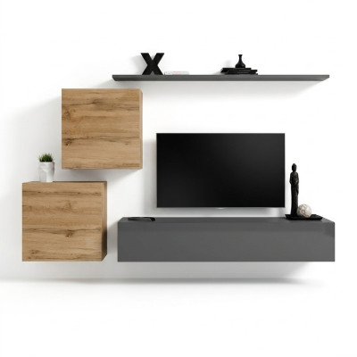 Living room furniture designer modern wall unit furnishing wall shelf gray