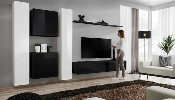 Living Room Wall Unit Set 4-piece Group Suite Cabinet 4-piece Wood Furniture Shelf