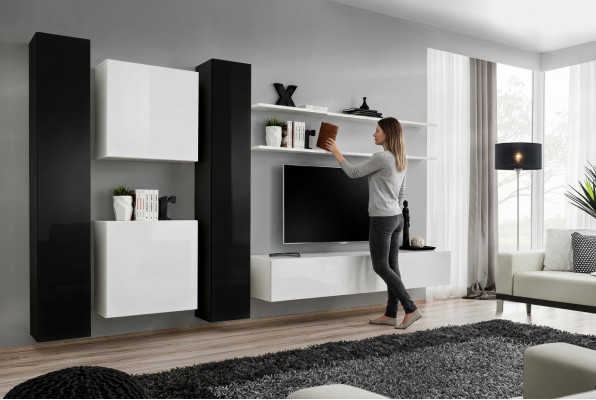 White wall unit wall cabinet designer living room furniture TV stand sideboard
