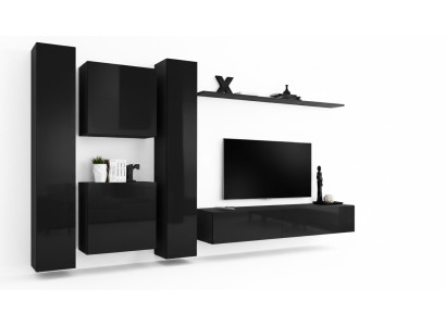 Black living room wall unit TV stand luxury living room furniture complete set 6-piece modern