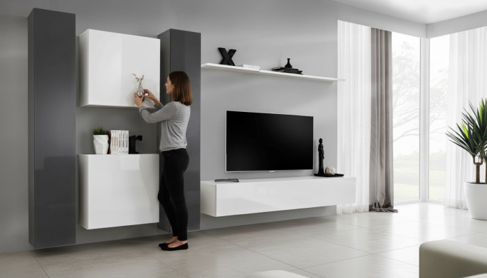 Living room furniture white wall unit designer furniture complete set 6 pieces new