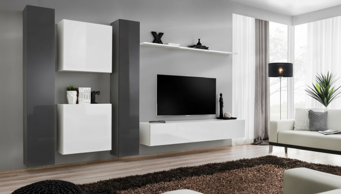 Living room furniture white wall unit designer furniture complete set 6 pieces new