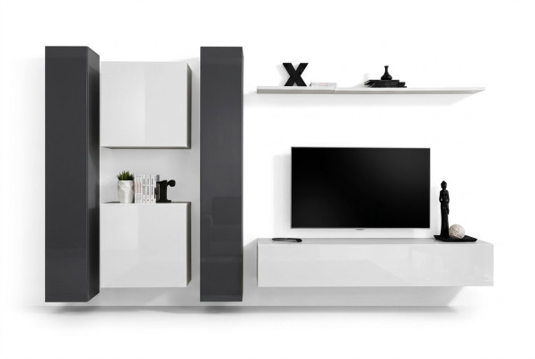 Living room furniture white wall unit designer furniture complete set 6 pieces new