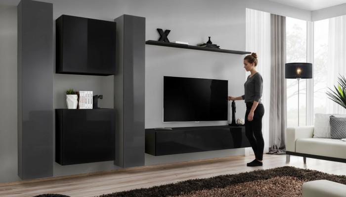 Designer black living room furniture new wall unit TV stand set furniture sideboard
