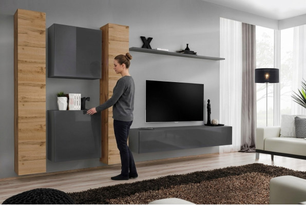 Designer wall unit wall shelves wooden furniture living room luxury wooden furniture style modern