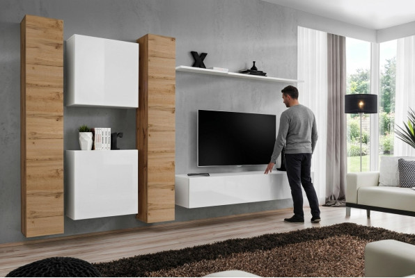 Living room wall unit white wooden furniture cabinet designer wall cabinet complete wall shelf