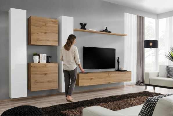 Wall unit designer living room furniture brown wall cupboard complete new wall shelf