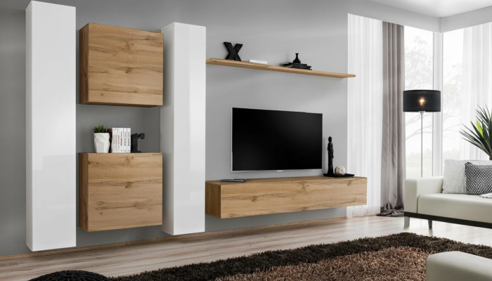 Wall unit designer living room furniture brown wall cupboard complete new wall shelf