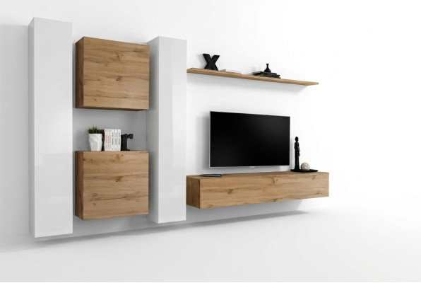 Wall unit designer living room furniture brown wall cupboard complete new wall shelf