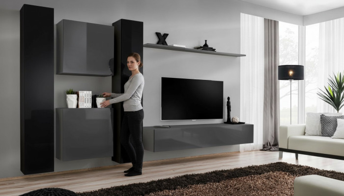 Designer wall unit gray living room furniture 4x wall cabinet wall shelf complete