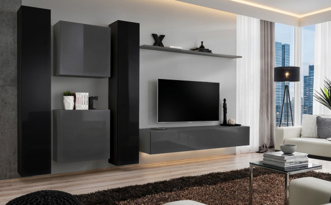 Designer wall unit gray living room furniture 4x wall cabinet wall shelf complete