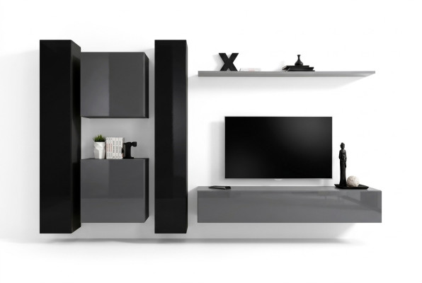 Designer wall unit gray living room furniture 4x wall cabinet wall shelf complete