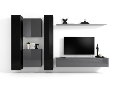 Designer wall unit gray living room furniture 4x wall cabinet wall shelf complete