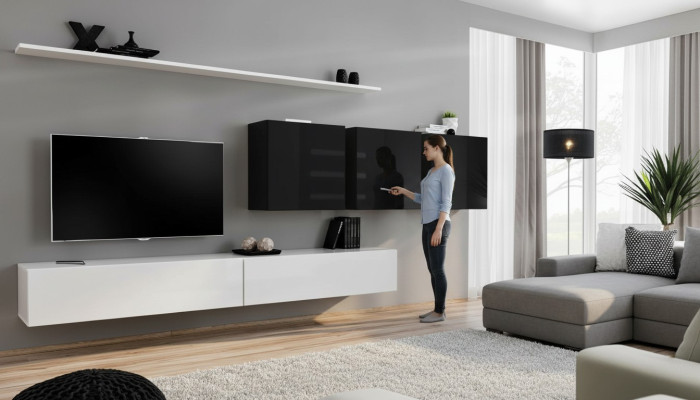 White living room wall unit with 2 TV stands, sideboard, living room furniture, wall cabinet, designer