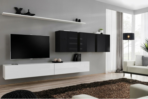 White living room wall unit with 2 TV stands, sideboard, living room furniture, wall cabinet, designer