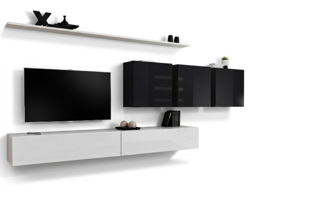 White living room wall unit with 2 TV stands, sideboard, living room furniture, wall cabinet, designer