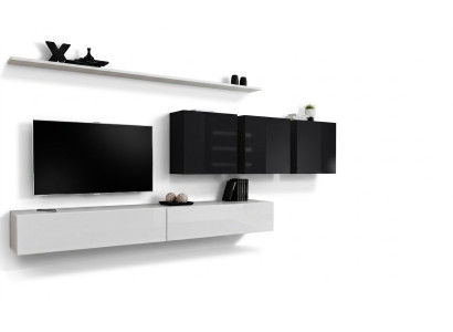 White living room wall unit with 2 TV stands, sideboard, living room furniture, wall cabinet, designer