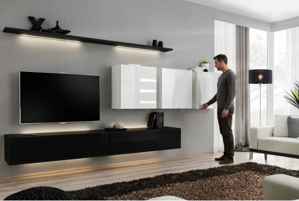Designer modern living room wall unit living room furniture black wooden furniture sideboard