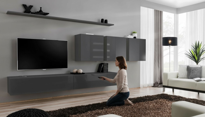 Modern gray living room wall unit designer TV stand sideboard wooden furniture cabinet wall cabinet