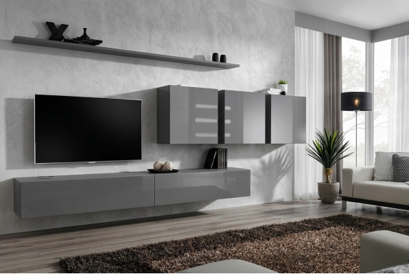 Modern gray living room wall unit designer TV stand sideboard wooden furniture cabinet wall cabinet