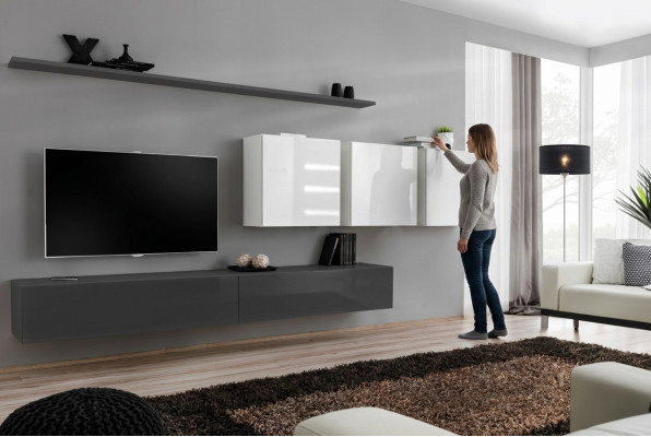 Wooden Furniture Living Wall Grey Designer TV Stand High Gloss Sideboard Wall Cabinet