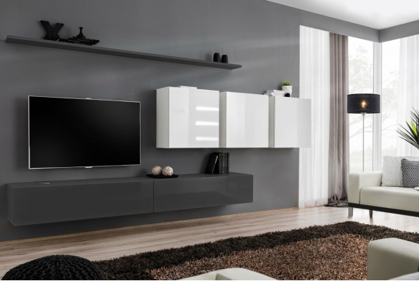 Wooden Furniture Living Wall Grey Designer TV Stand High Gloss Sideboard Wall Cabinet