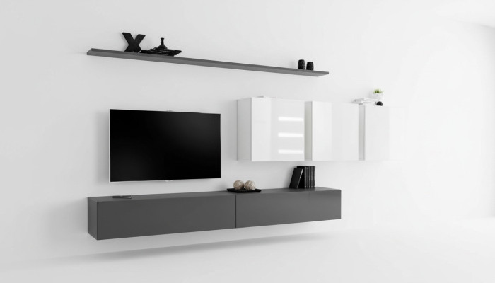 Wooden Furniture Living Wall Grey Designer TV Stand High Gloss Sideboard Wall Cabinet