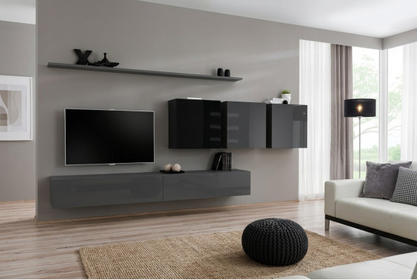 Wall unit gray complete 7-piece designer wooden furniture sideboard wall cabinet wall shelf