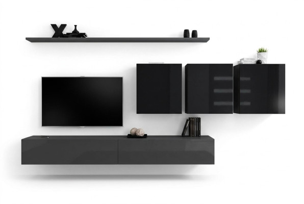 Wall unit gray complete 7-piece designer wooden furniture sideboard wall cabinet wall shelf