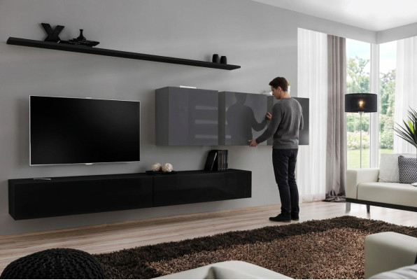 Designer living room wall unit TV stand 3x wall cabinets TV stand sideboard 7-piece set