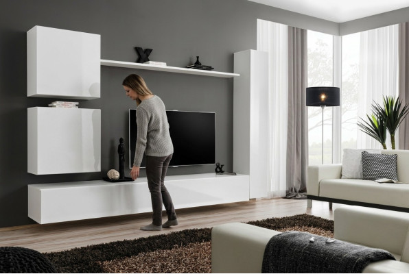 White luxury living room wall unit furniture designer TV stand wall shelf modern set