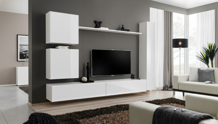 White luxury living room wall unit furniture designer TV stand wall shelf modern set