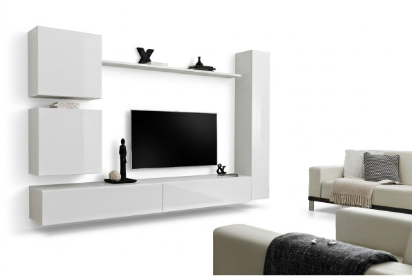 White luxury living room wall unit furniture designer TV stand wall shelf modern set