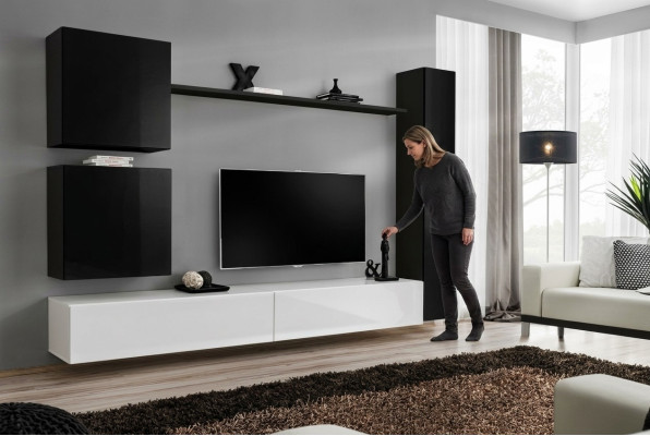 Black wall unit designer cabinet TV stand living room furniture modern new