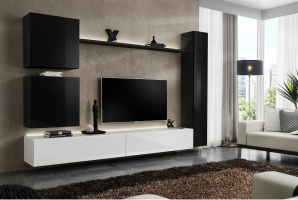 Black wall unit designer cabinet TV stand living room furniture modern new