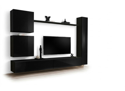 Luxury Black Living Room Wall Unit Designer Wall Cabinet Set 6 pcs Wooden Furniture Living Room Furniture