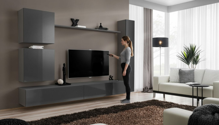 Wall unit designer furniture gray wall cabinet luxury furnishings wooden furniture modern