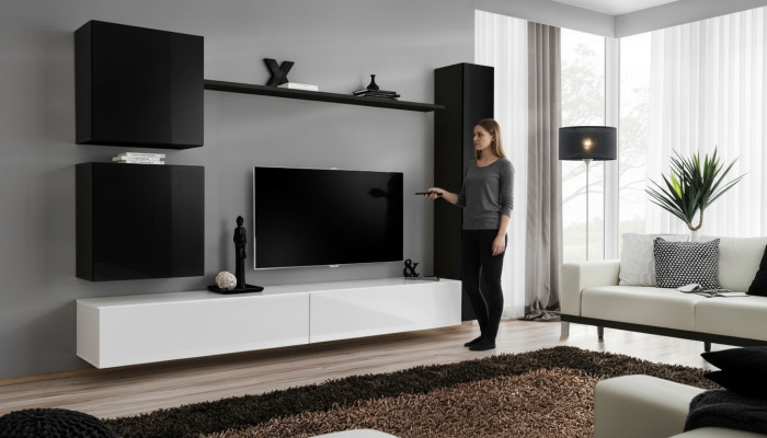 Wooden furniture living wall modern black furniture TV stand furnishing sideboard