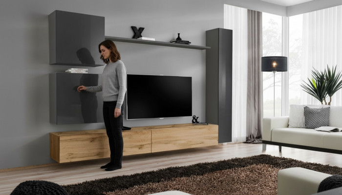 Wall cabinet living wall complete set 6-piece modern furniture sideboard TV stand