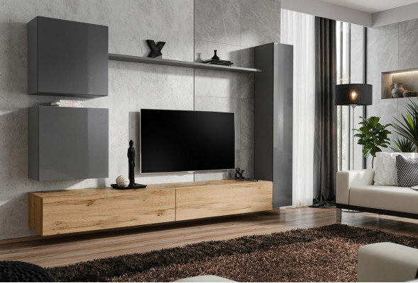 Wall cabinet living wall complete set 6-piece modern furniture sideboard TV stand