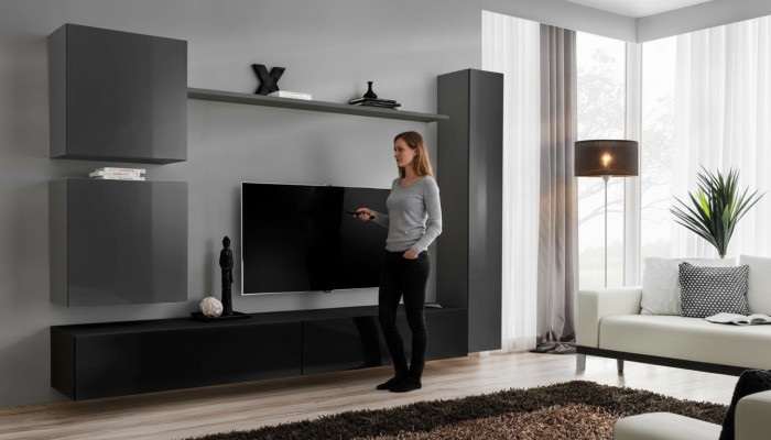 Living room TV cabinet wall unit shelf luxury wall cabinet TV sideboard set 6-piece.