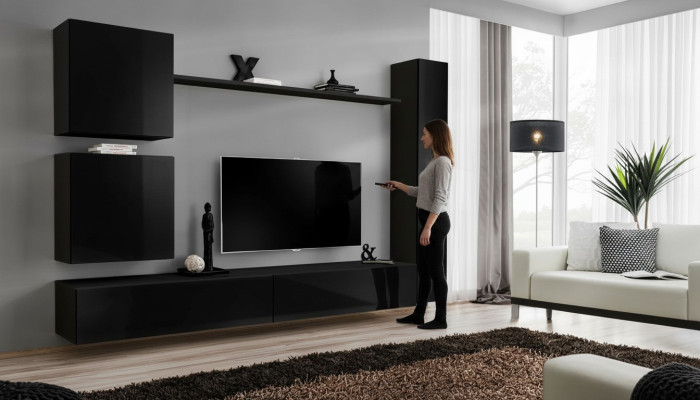Luxury Set Wall Unit Black Living Room Wall Cabinet Shelf Wall Cabinet New