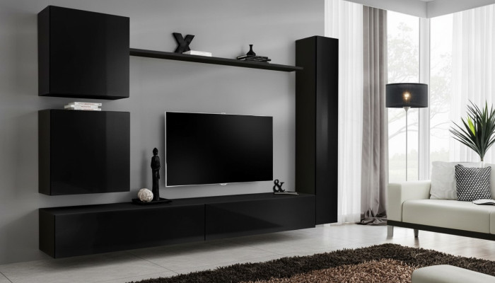 Luxury Set Wall Unit Black Living Room Wall Cabinet Shelf Wall Cabinet New