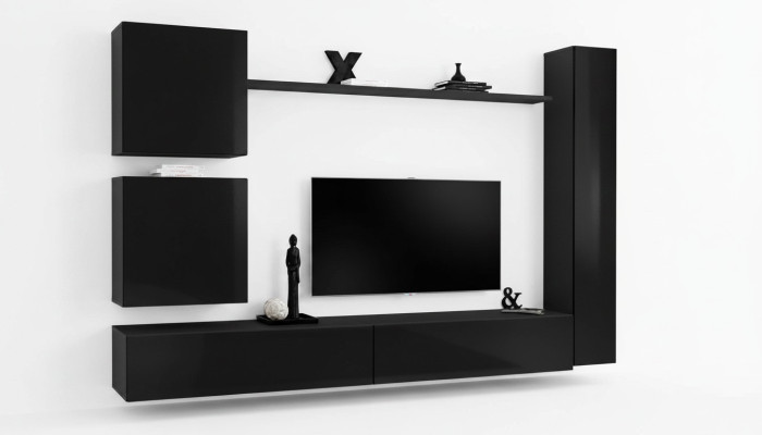 Luxury Set Wall Unit Black Living Room Wall Cabinet Shelf Wall Cabinet New