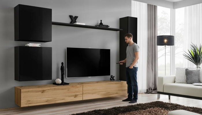 Living room luxury furnishings wall unit black wall cabinet wooden furniture style design