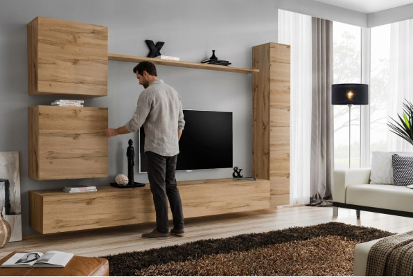 Modern wall cabinet living room wall unit brown wooden furniture designer