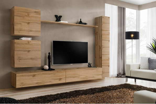 Modern wall cabinet living room wall unit brown wooden furniture designer