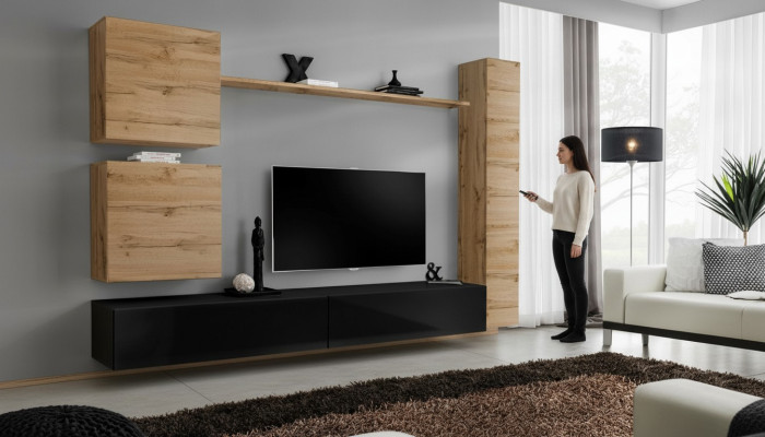 Brown wall cabinet wooden furniture designer wall shelf sideboard TV stand set